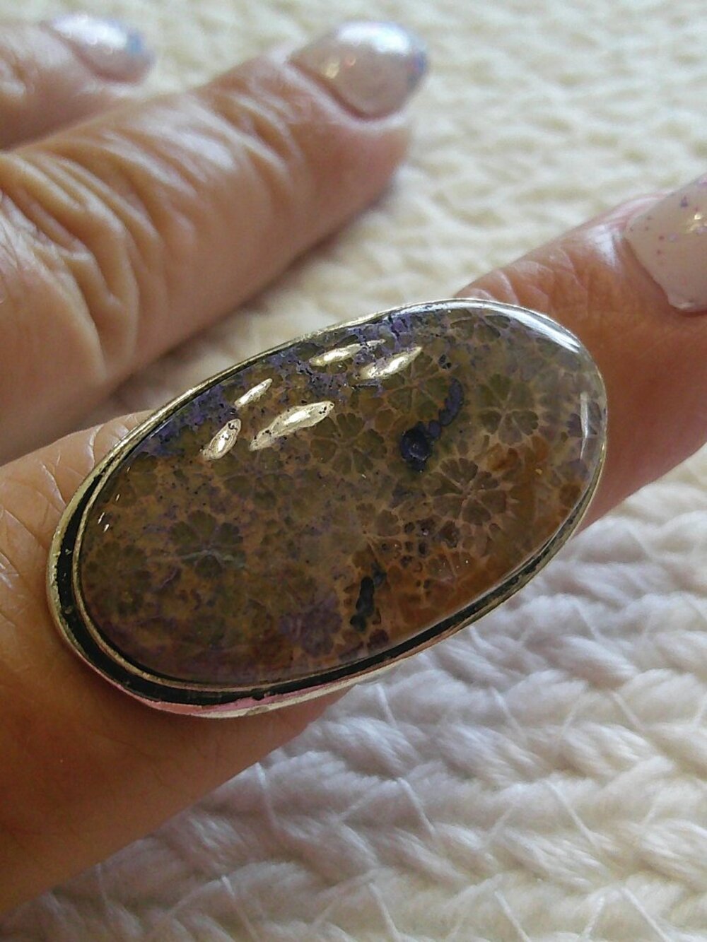 Gorgeous PURPLE FOSSIL CORAL Handmade Sterling 925 Ring Size 9 #84F